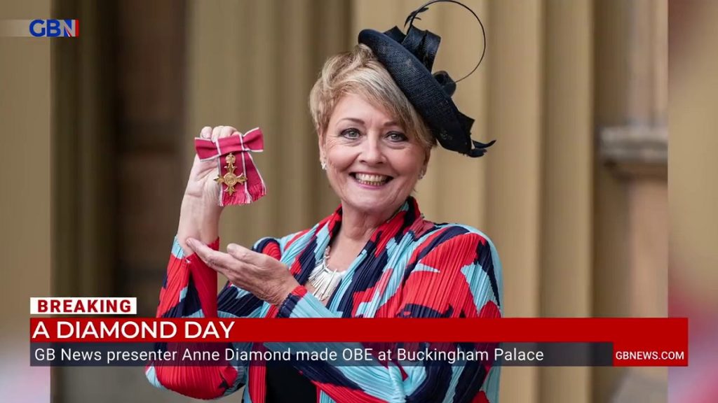 Anne Diamond is a GB News presenter who was made an OBE for her contribution to children's health.