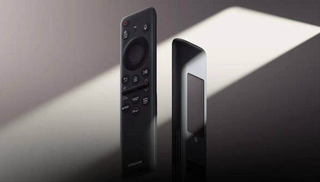 To charge the Samsung SolarCell remote, expose the solar panel to sunlight or an indoor light source.
