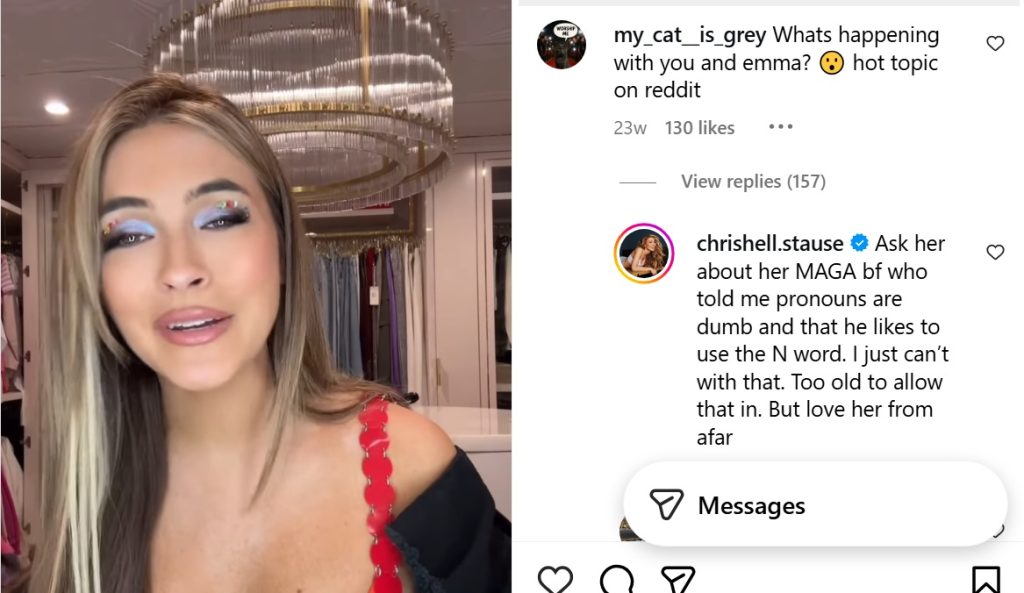 A screenshot of Chrishell's response on Instagram, comfirming her feud with former best friend Emma.