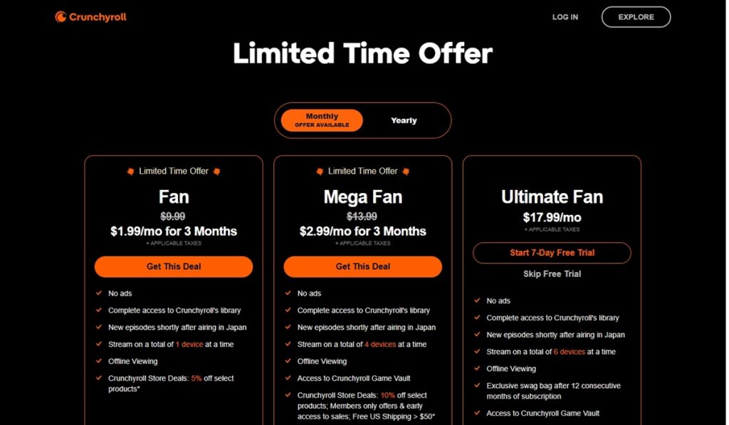 Crunchyroll Ani-May subscription discount is only available for the Fan and Mega Fan monthly plans.