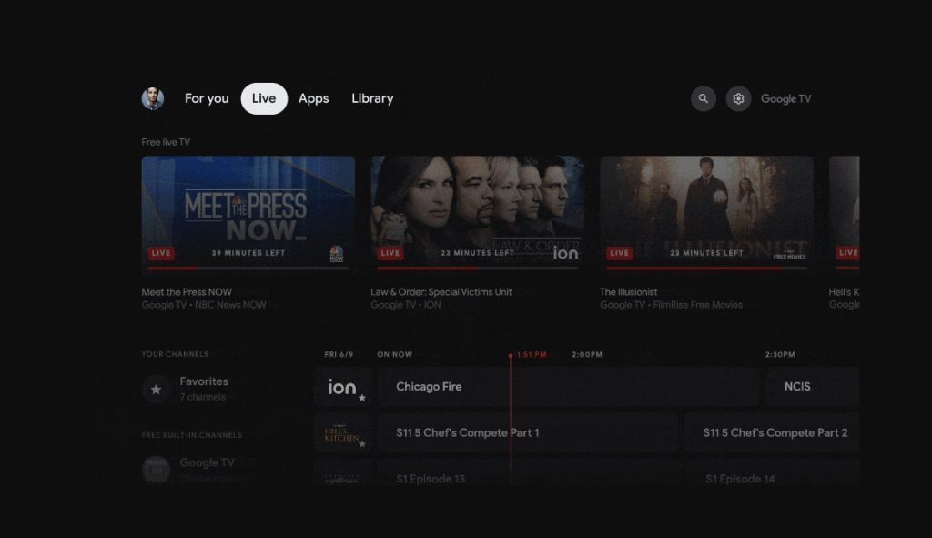 Some of the free entertainment channels available on Google TV.