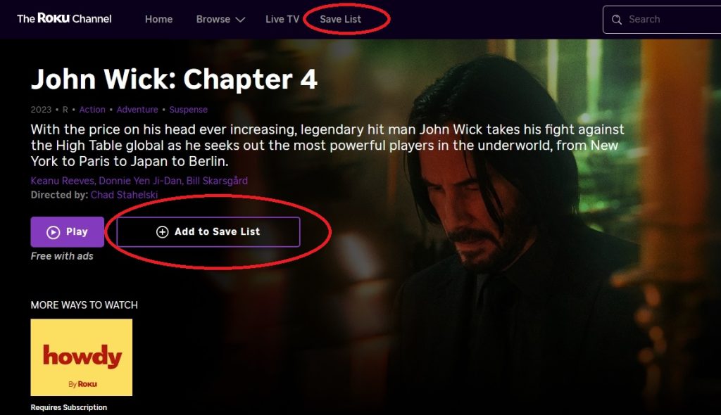 How to add a movie to the Save List on Roku