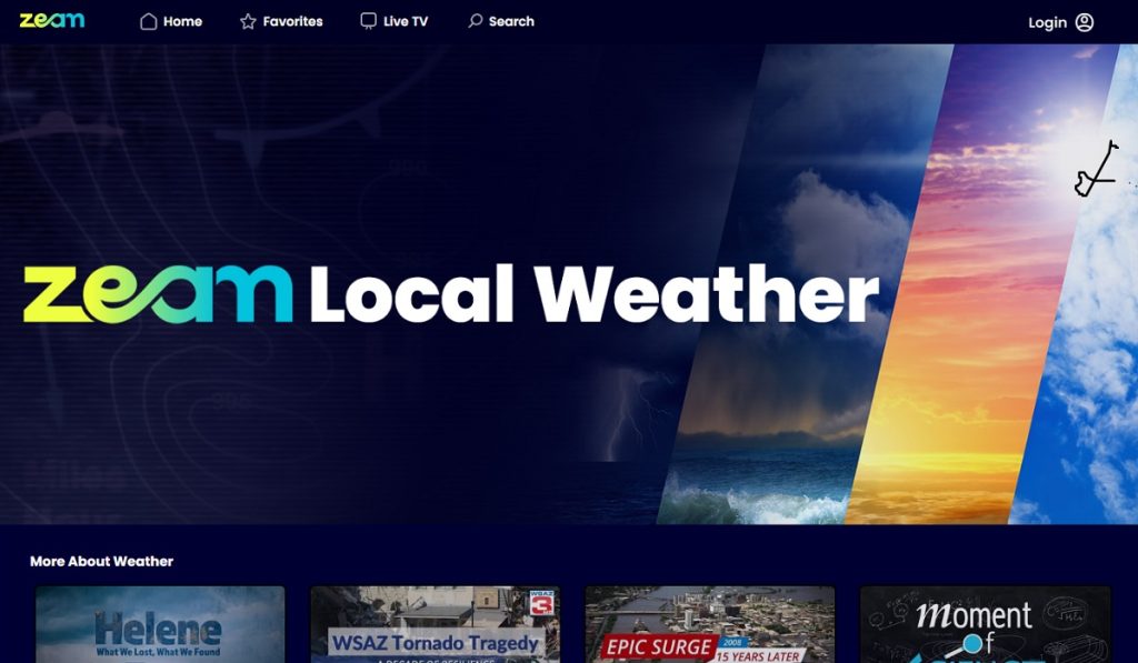 Zeam offers an extensive collection of local channels, including several dedicated weather channels.