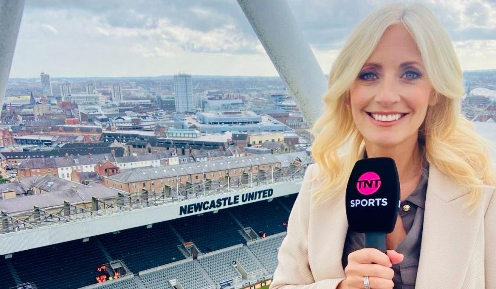 Lynsey Hipgrave covering a Premier League match for TNT Sports.