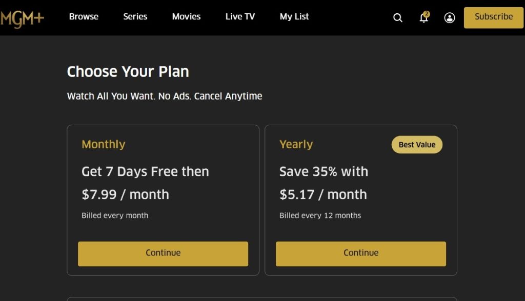 You can buy a standalone MGM+ subscription from the MGM+ website or app. 
