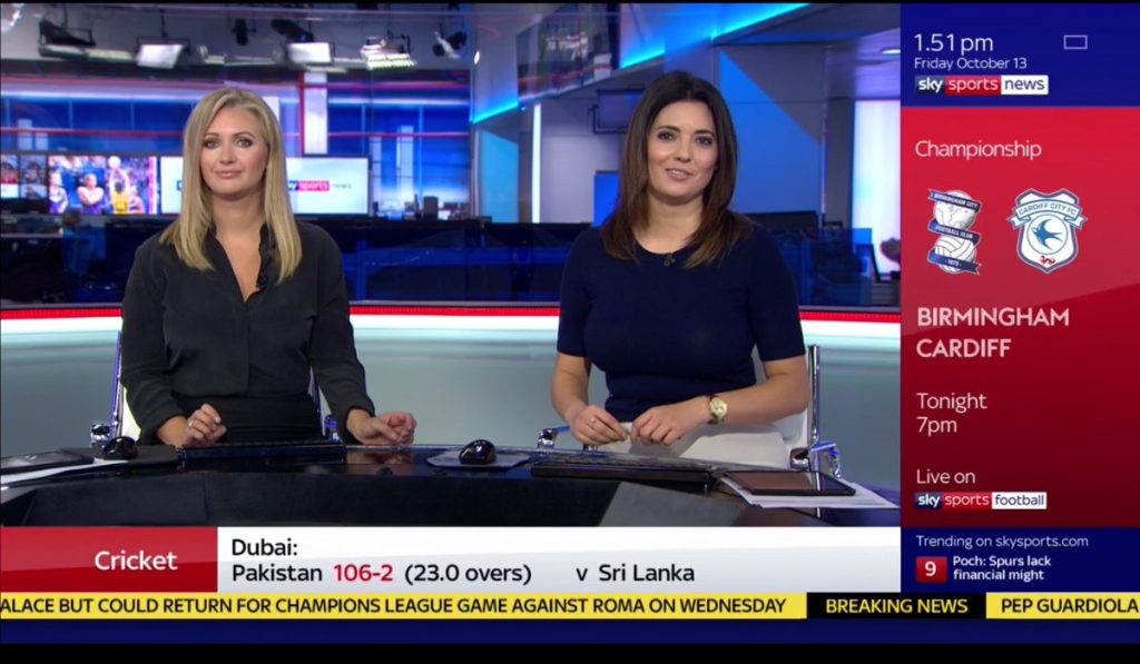 Natalie Sawyer (right) presenting news on Sky Sports News.