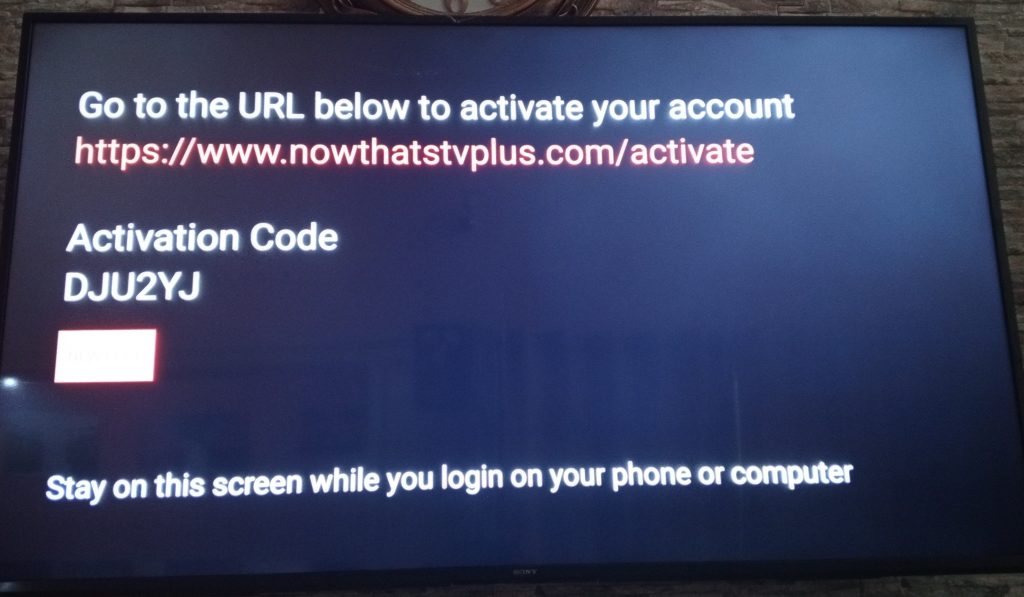 An activation code will appear on your TV screen once you select Log In.
