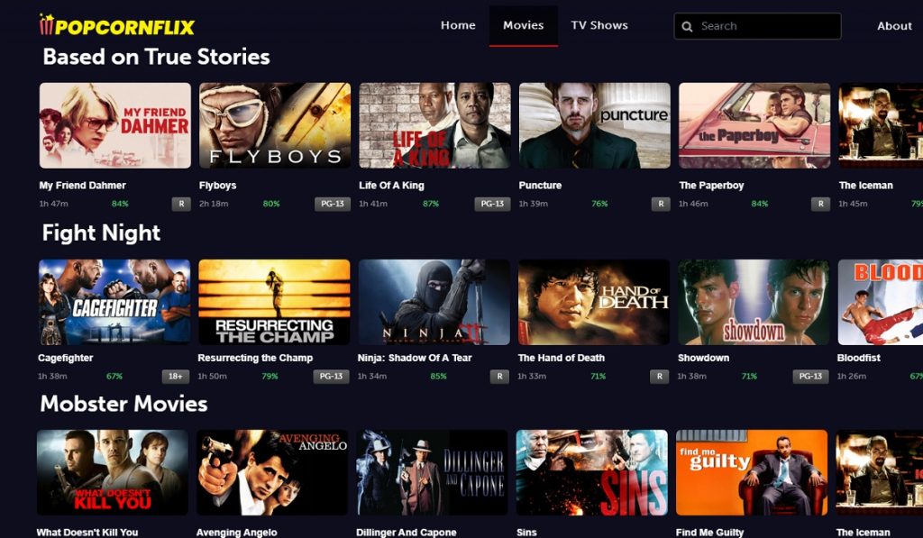 Popcornflix's unique content category makes it easy to navigate the platform.