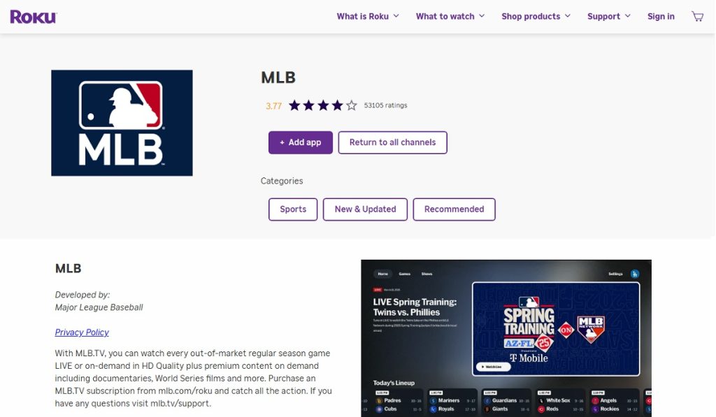 You can watch SNY TV on the MLB Channel on Roku.