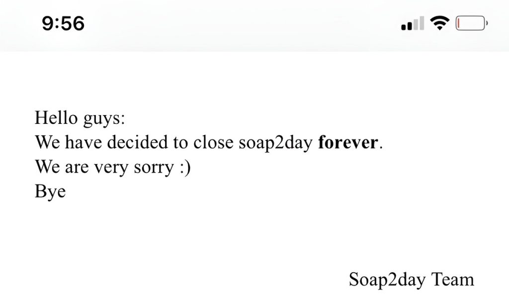 A message from Soap2Day operators announcing they were shutting down the platform in 2023.