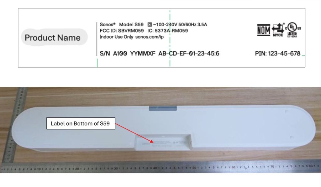 An image of the Sonos S59 Gambit soundbar that was part of the leaked FCC filings.