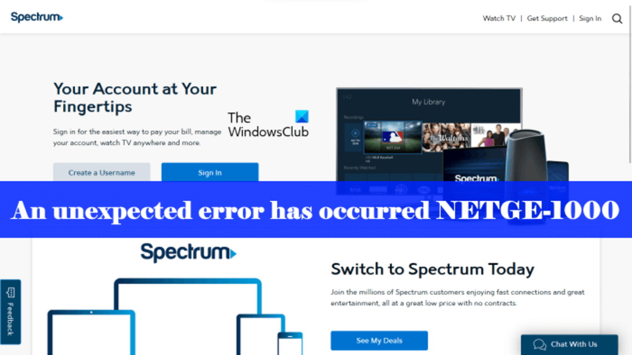 Netge-1000 error on Spectrum TV