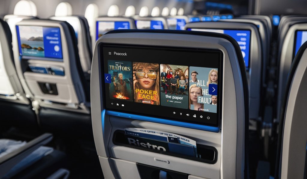 The free Peacock inflight channel is available across thousands of United Airlines seatback screens. 