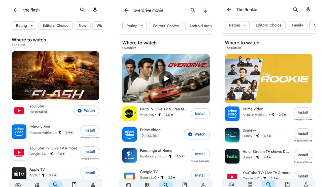 Google Play Store search results will now show you where you can stream movies and TV shows.