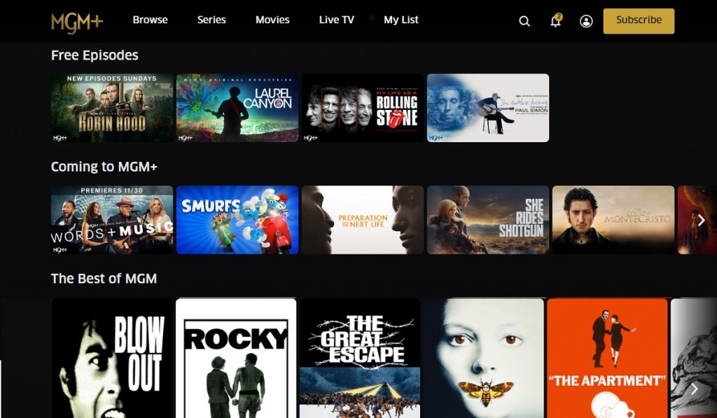You can access MGM+ via a web browser.