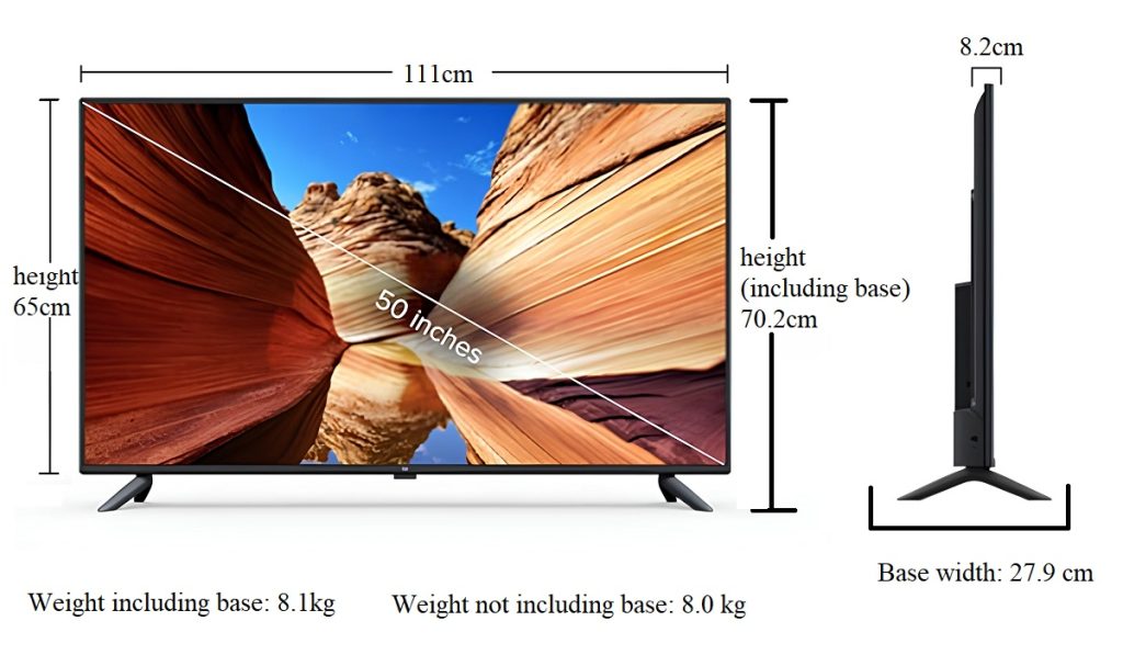 The physical profile of Xiaomi A50 TV. 