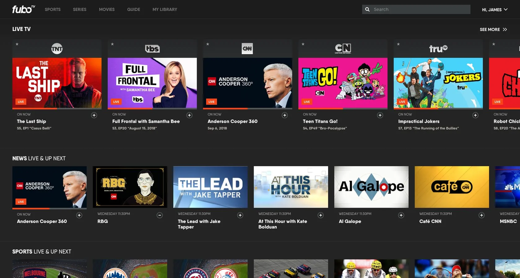 Fubo TV homepage
