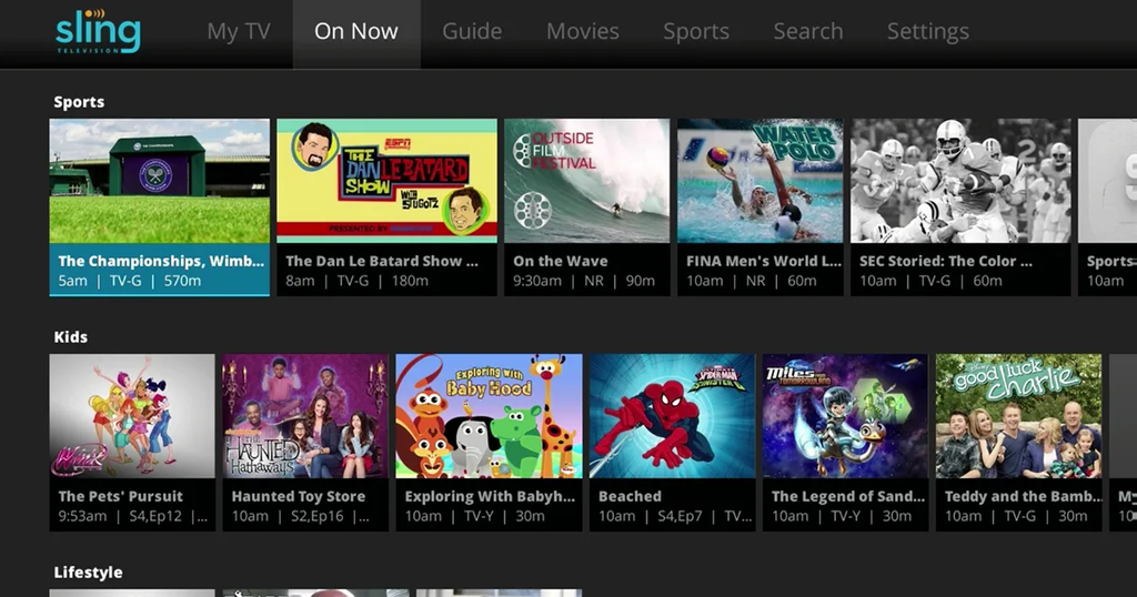 Sling TV homepage