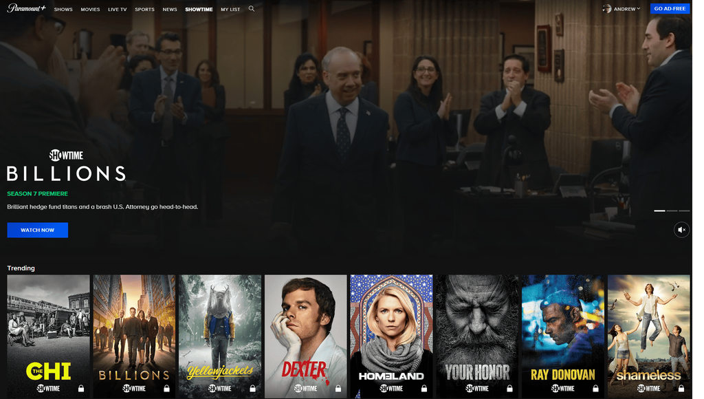 Paramount+ homepage