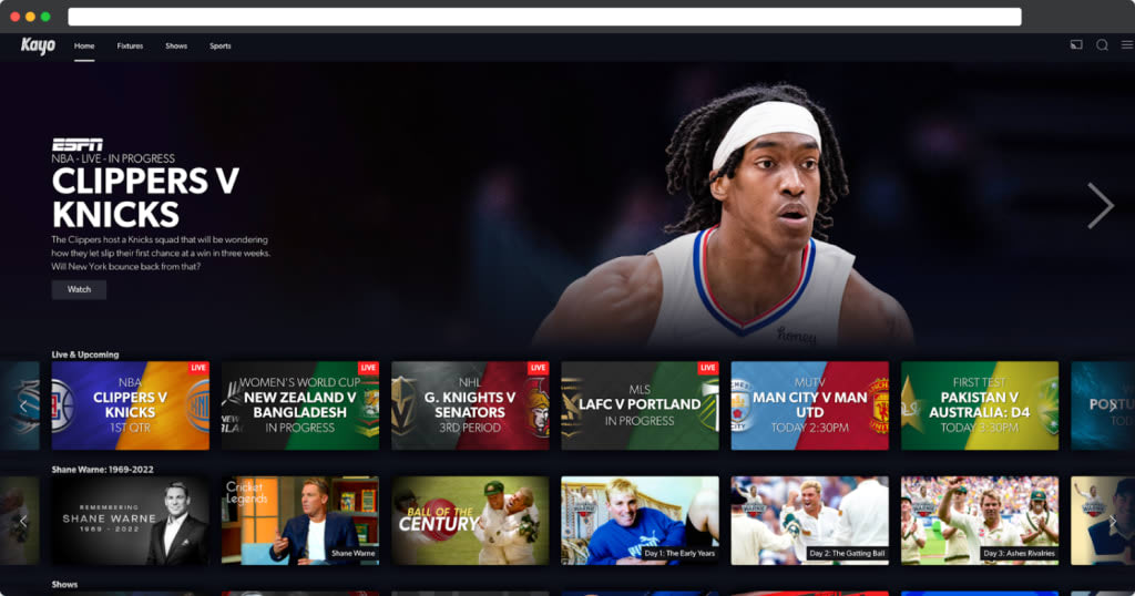 Kayo sports homepage