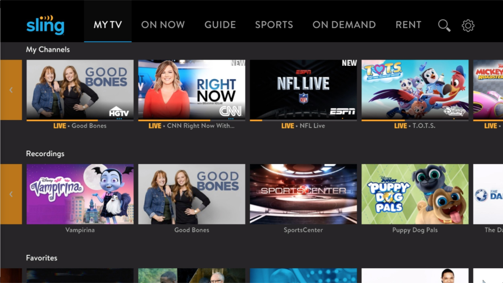 Sling TV homepage