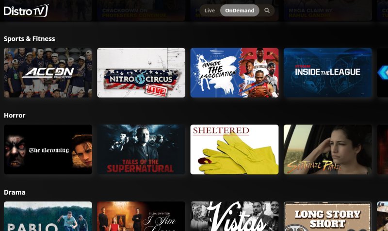 Distro TV homepage
