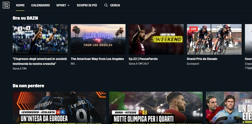 DAZN homepage