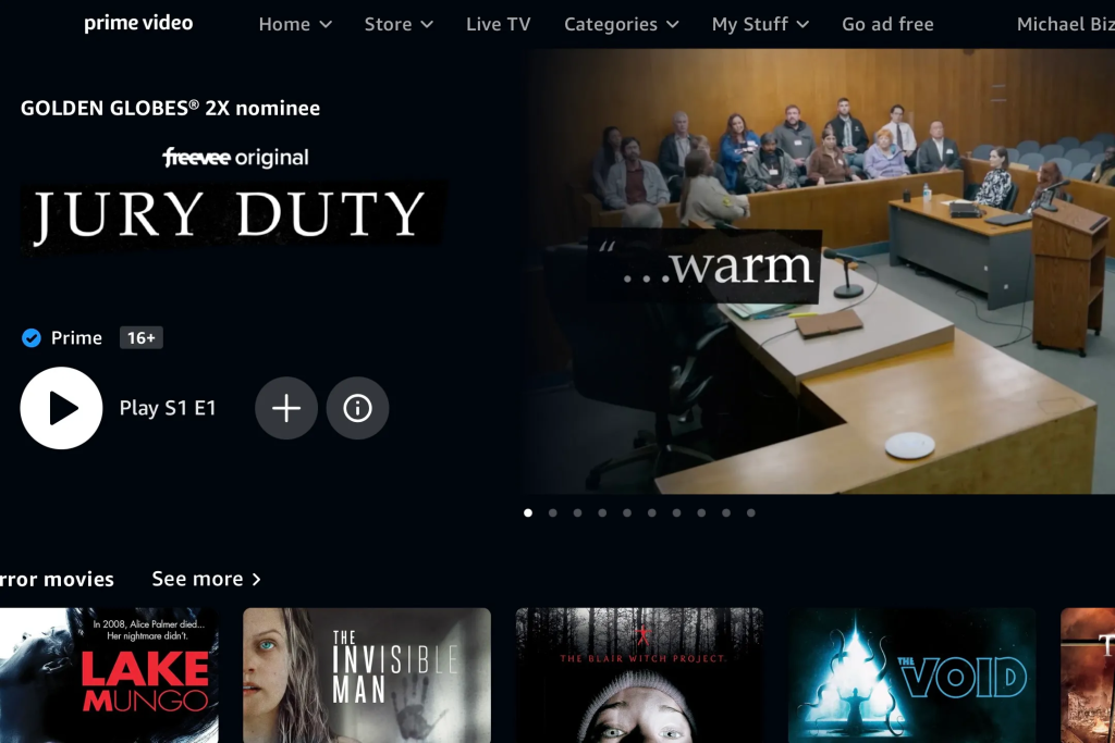 Amazon Freevee homepage