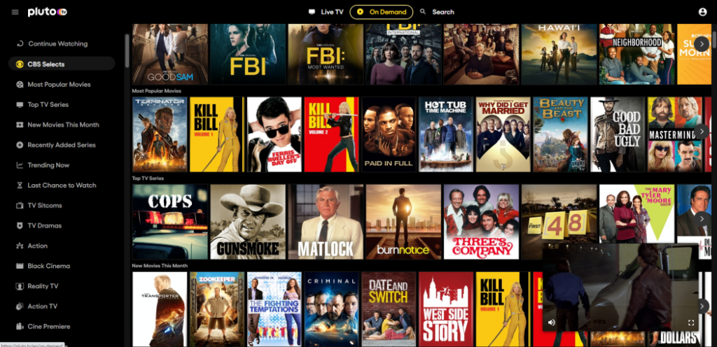 Pluto TV On-Demand section