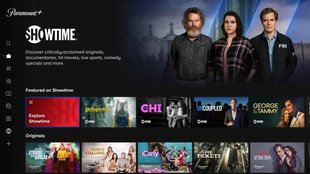 Paramount + SHOWTIME homepage