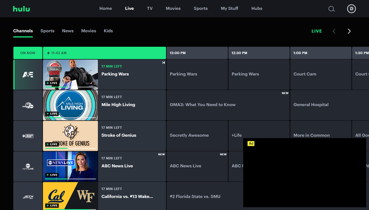 Hulu Live TV tab