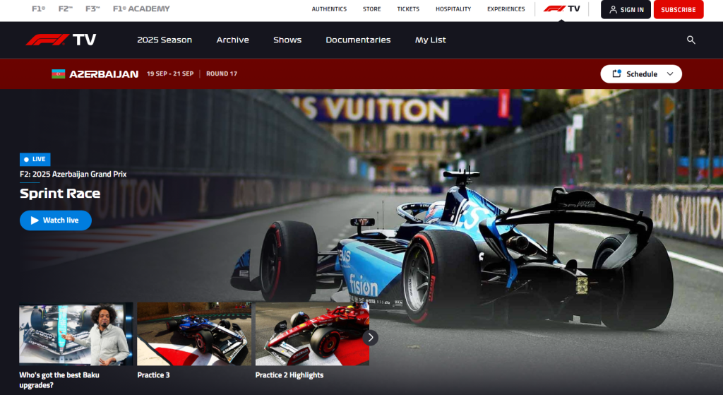 F1TV homepage
