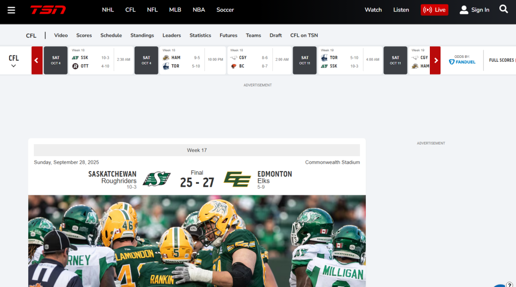 TSN CFL page