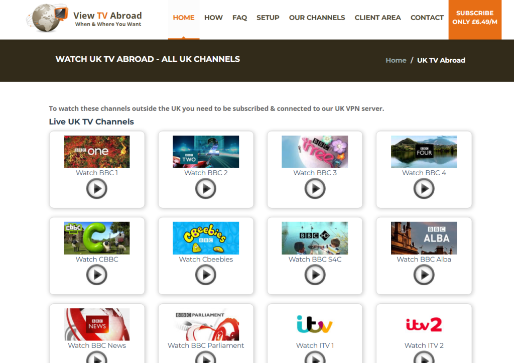 ViewTV Abroad UK landing page