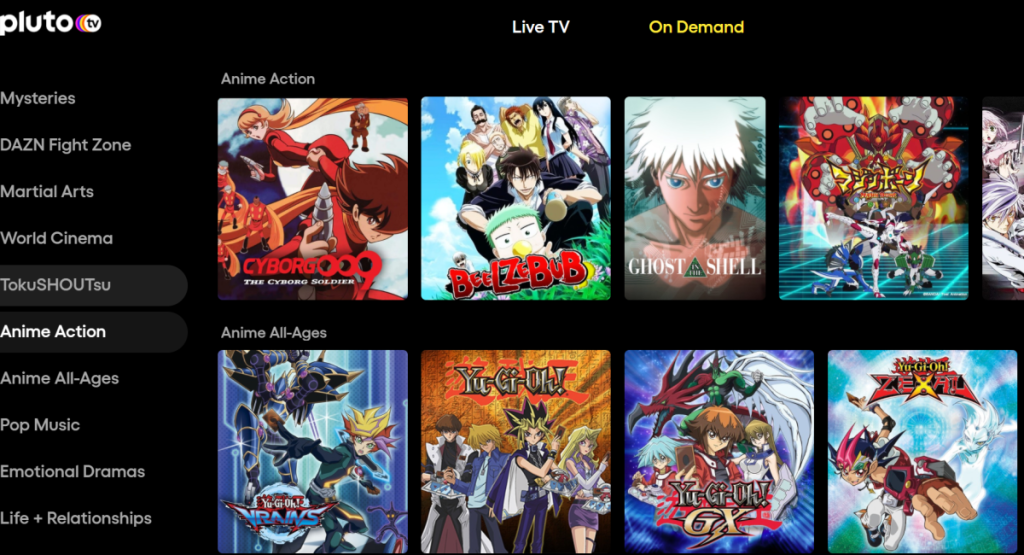 Pluto TV anime catalogue