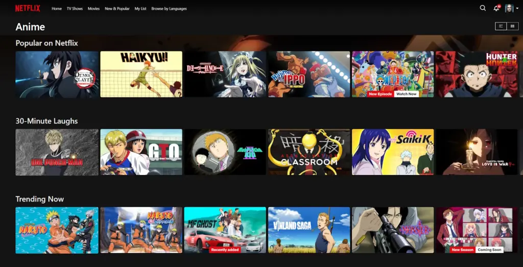 Netflix anime page