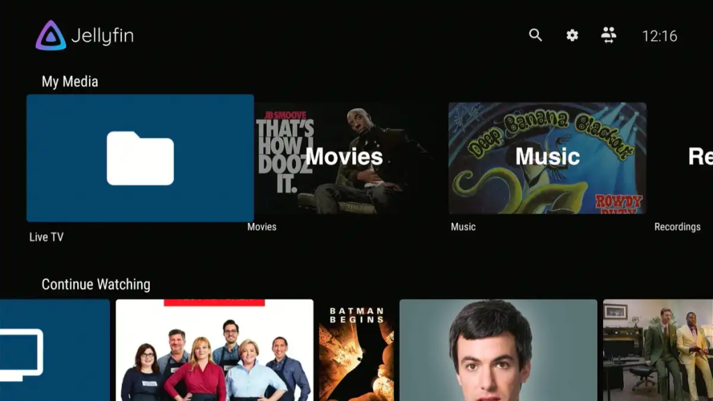 Jellyfin's live TV tab on homepage