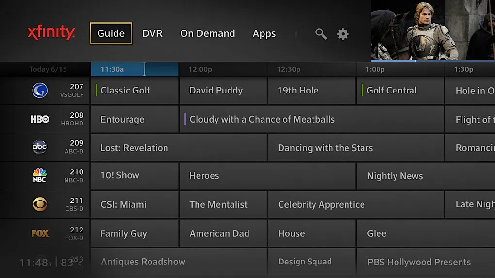 Xfinity Live TV guide