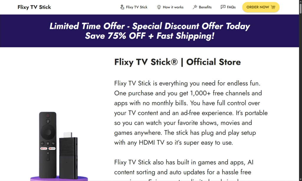 Flixy Smart TV Stick homepage