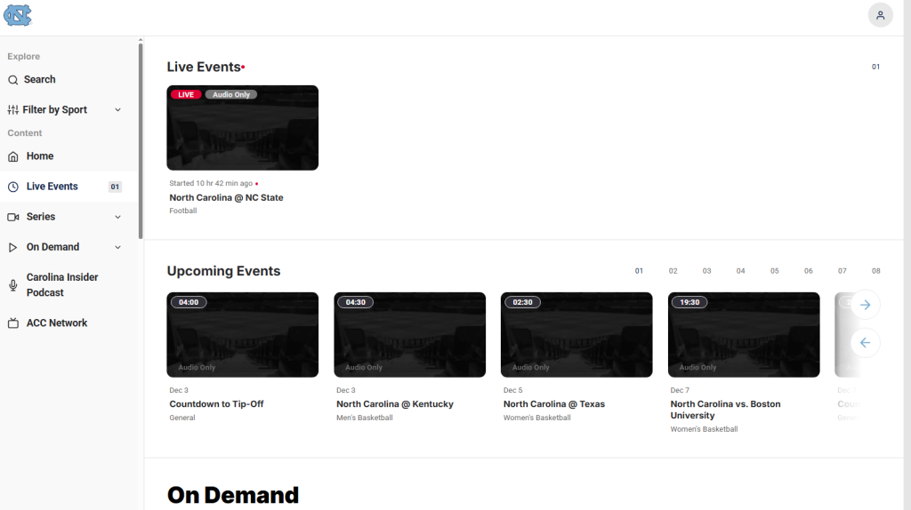 UNC Go Heels Live Page