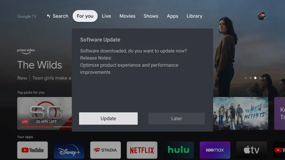 Automatic update prompt from TCL