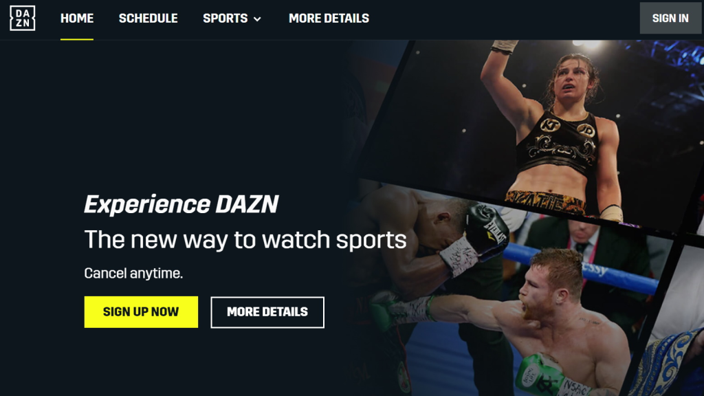 DAZN homepage