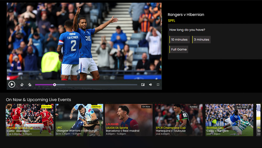 Premier Sports showing a live match