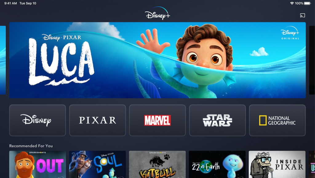 Disney+ homepage
