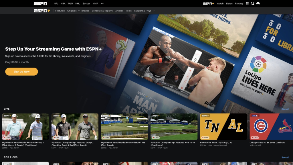 ESPN homepage
