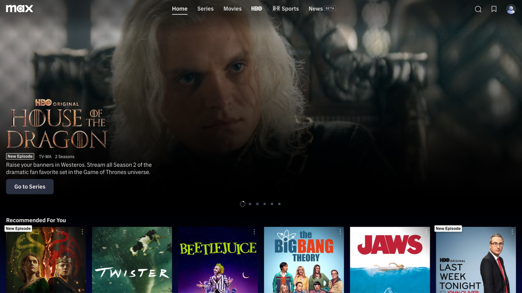 HBO Max homepage