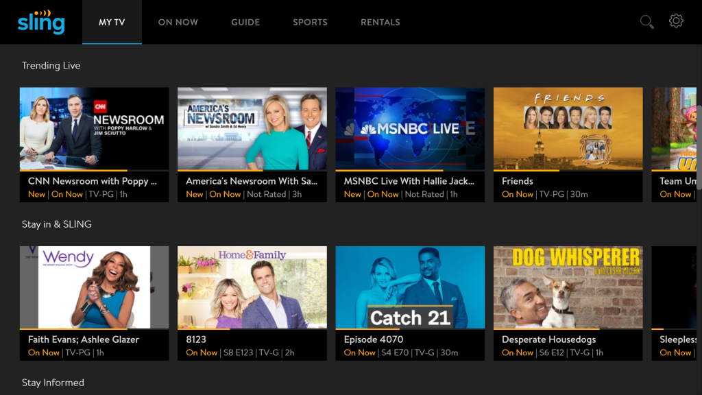 Sling TV homepage