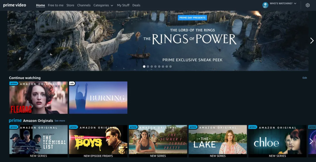 Prime Video homepage