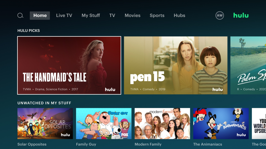 Hulu homepage