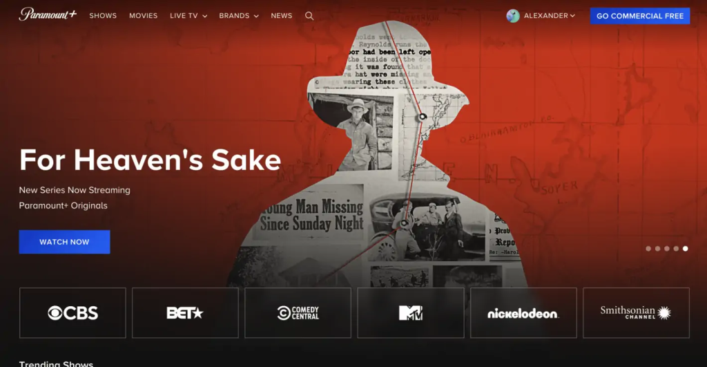 Paramount Plus homepage